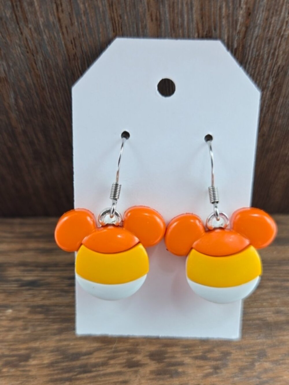 NWT Mickey Mouse Candy Corn Earrings Pierced Disney Halloween Dangle Drop Light